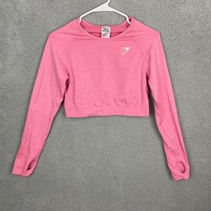 GYMSHARK Crop Top Womens XL Pink Athletic Workout Thumb Hole Stretch L/S